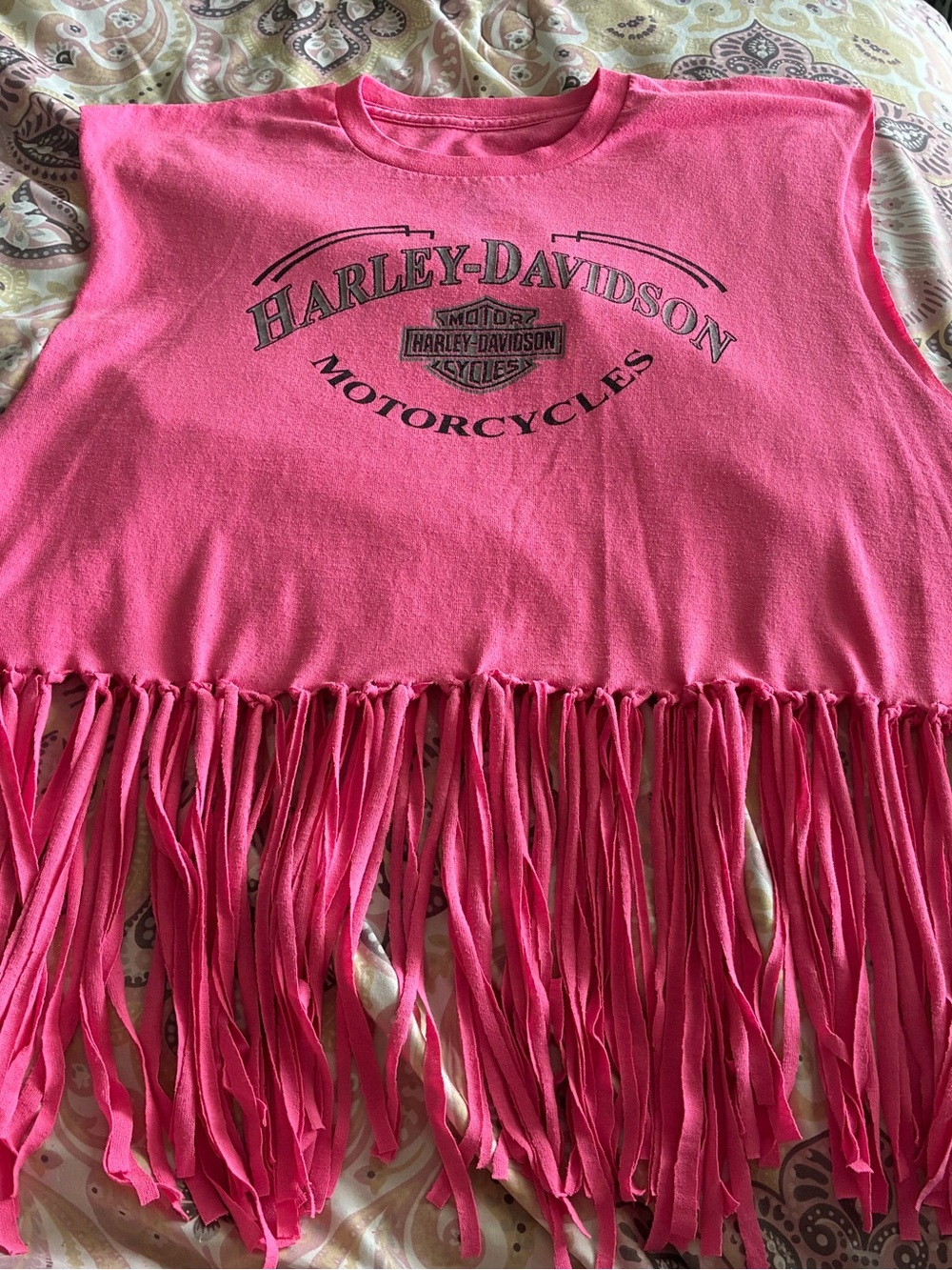 Harley Davidson Pink Fringe Top